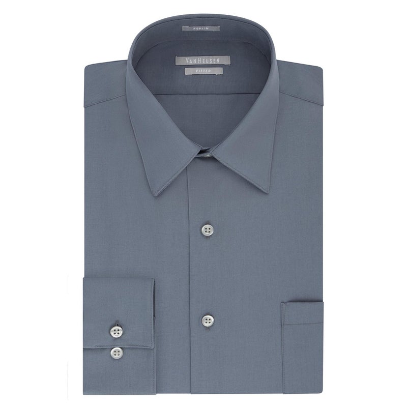 Van Heusen Men's Dress Shirt Fitted Poplin Solid, Grey, 18.5" Neck 34"-35" Sleeve - Image 3